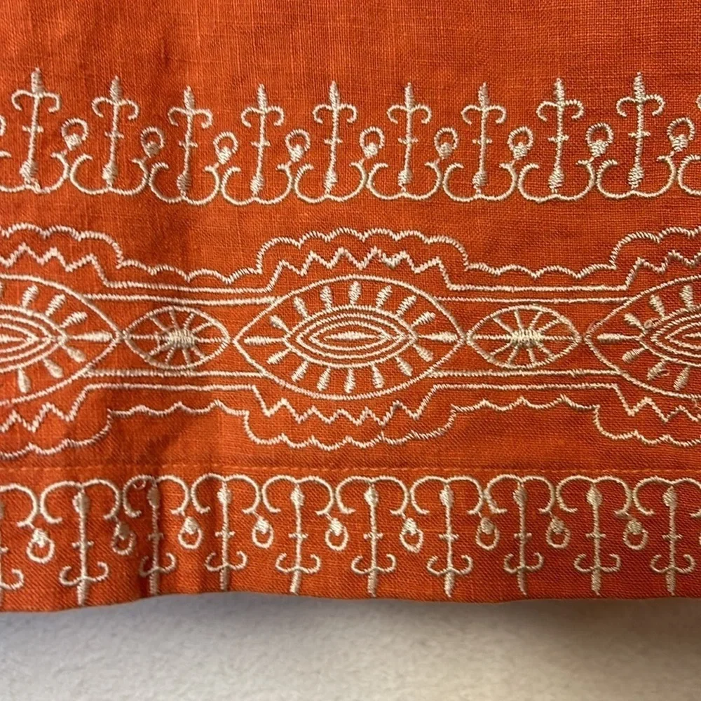 ISHYU Women’s 100% Linen Tunic Top Plus Size 1X Orange With Embroidered Trim